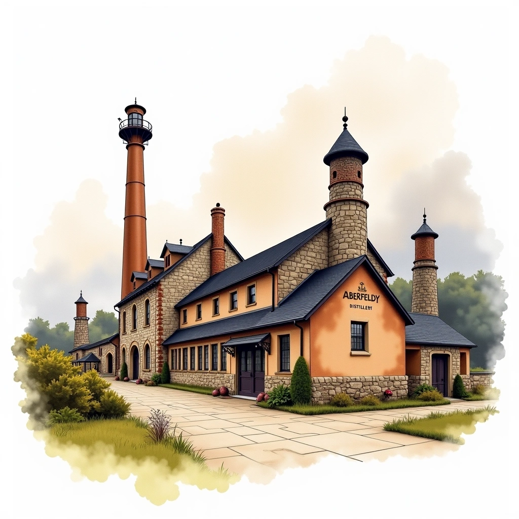 Aberfeldy distillery — watercolor illustration
