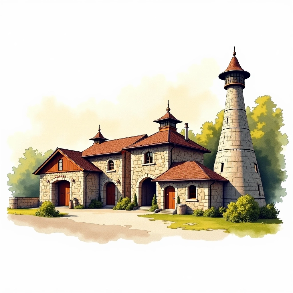 Amrut distillery — watercolor illustration