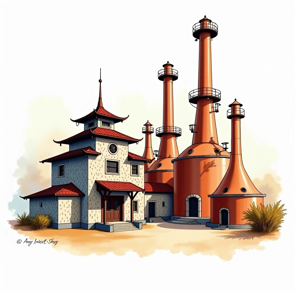Angel's Envy distillery — watercolor illustration