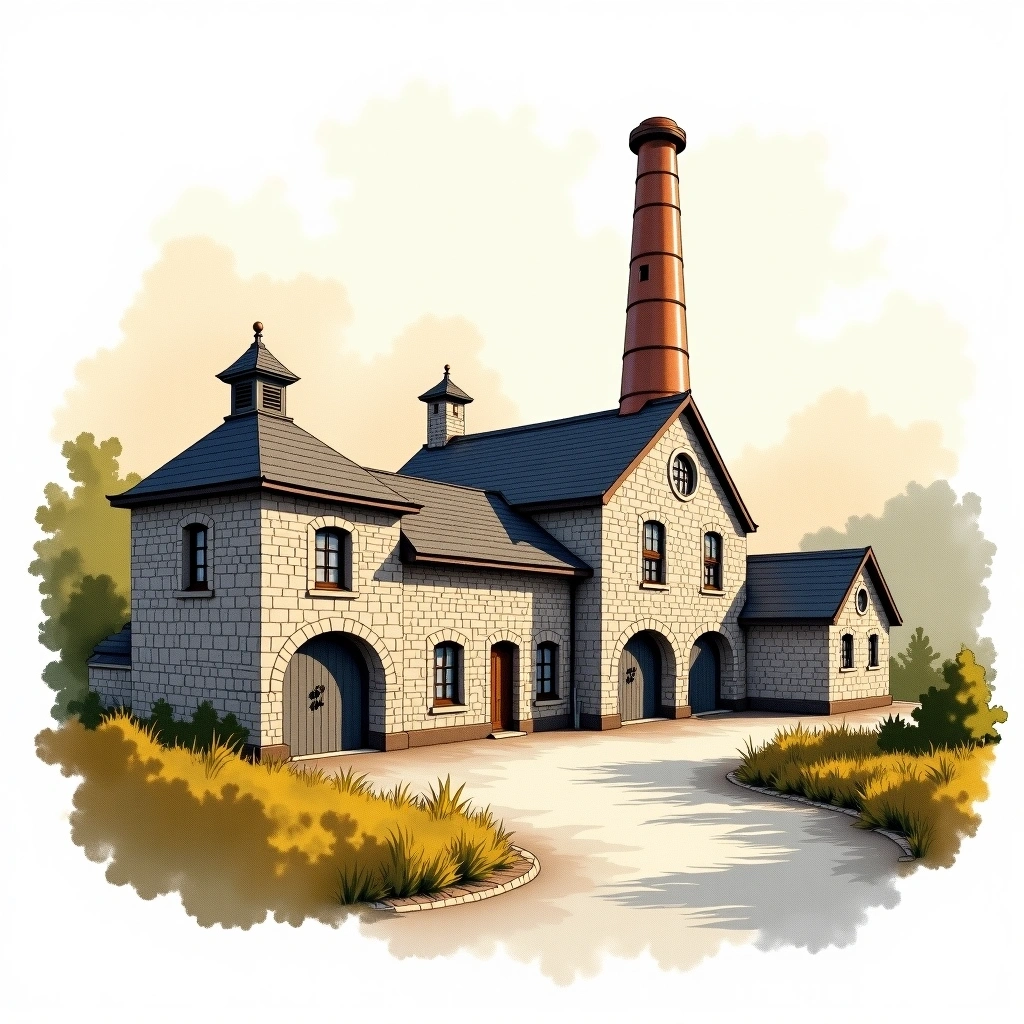 Arran distillery — watercolor illustration