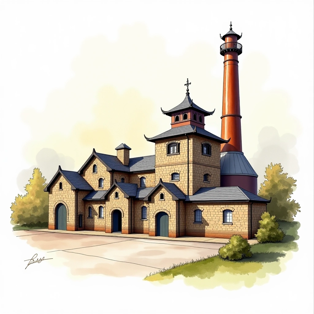 Bowmore distillery — watercolor illustration