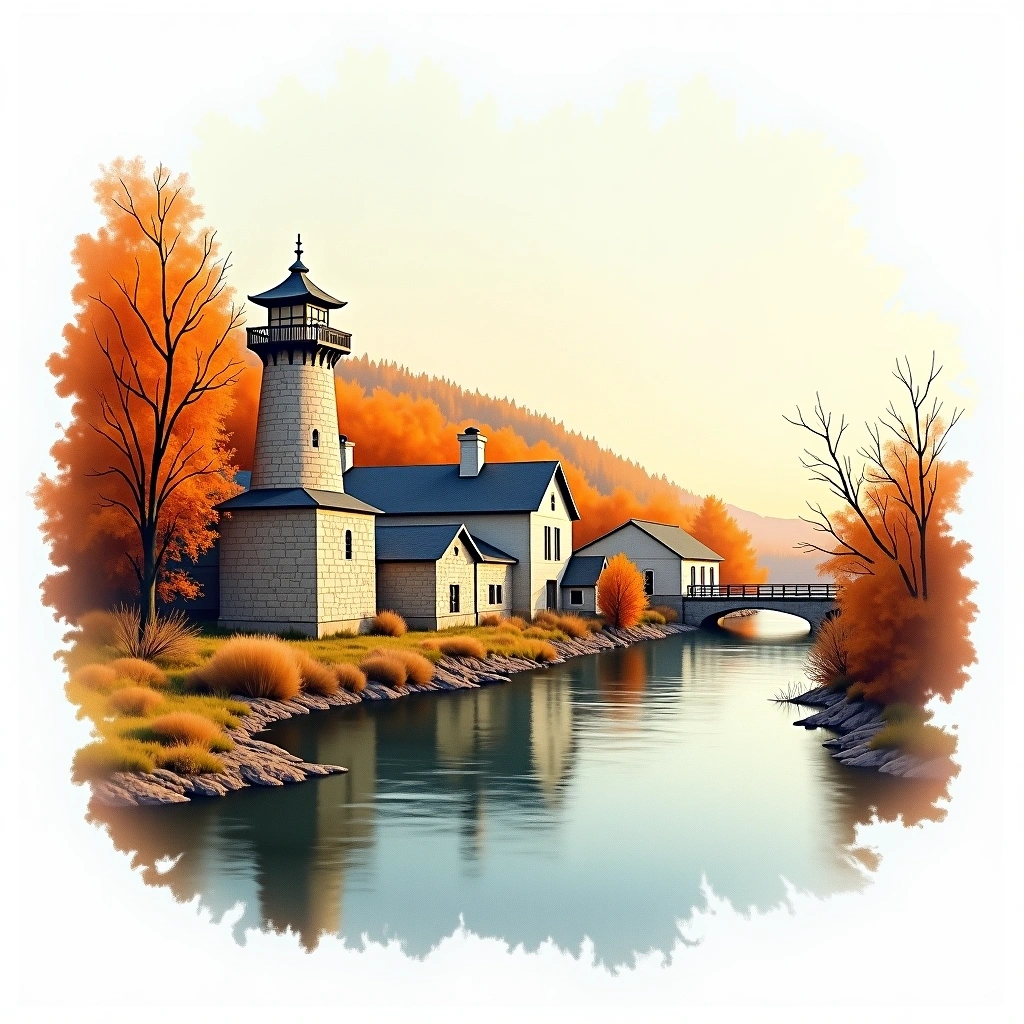 Buffalo Trace distillery — watercolor illustration