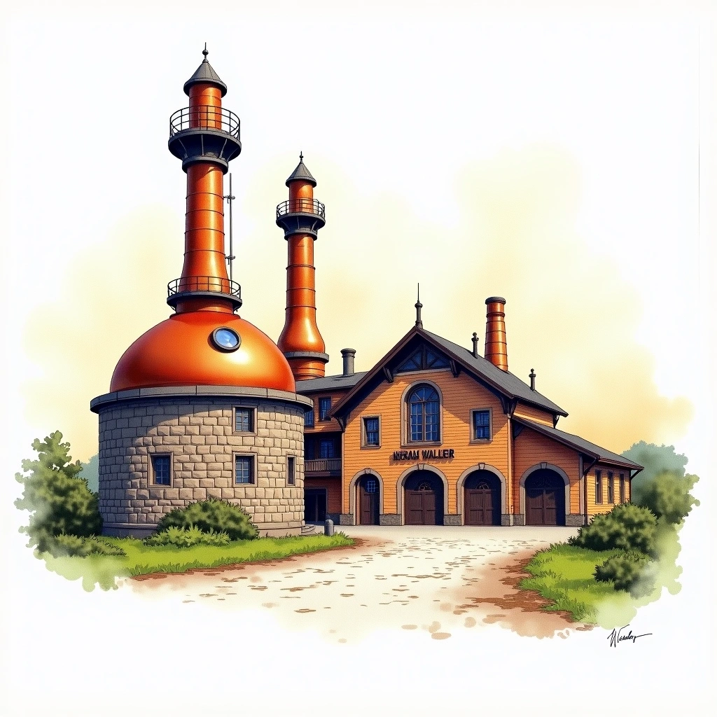 Canadian Club (Hiram Walker) distillery — watercolor illustration