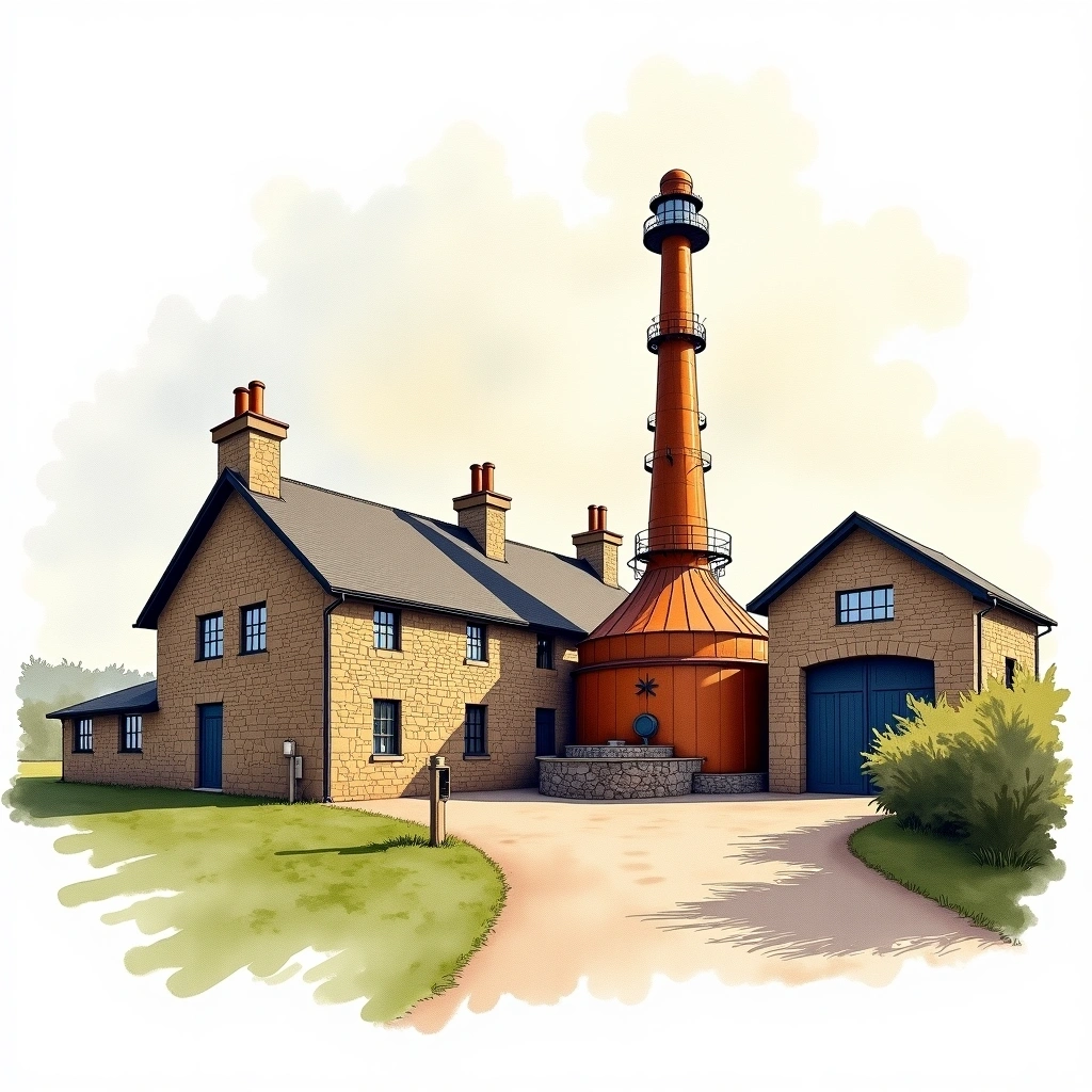 Cardhu distillery — watercolor illustration
