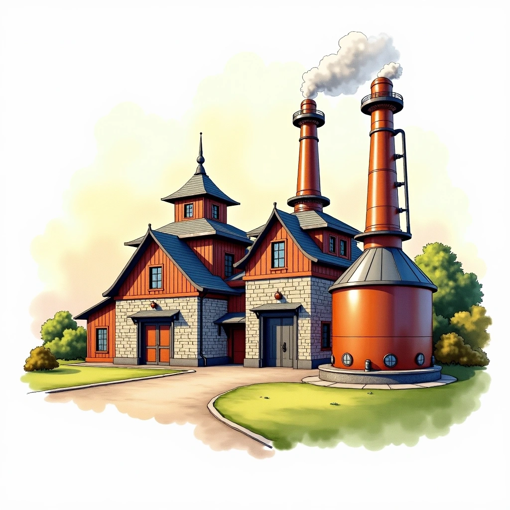 Castle & Key distillery — watercolor illustration