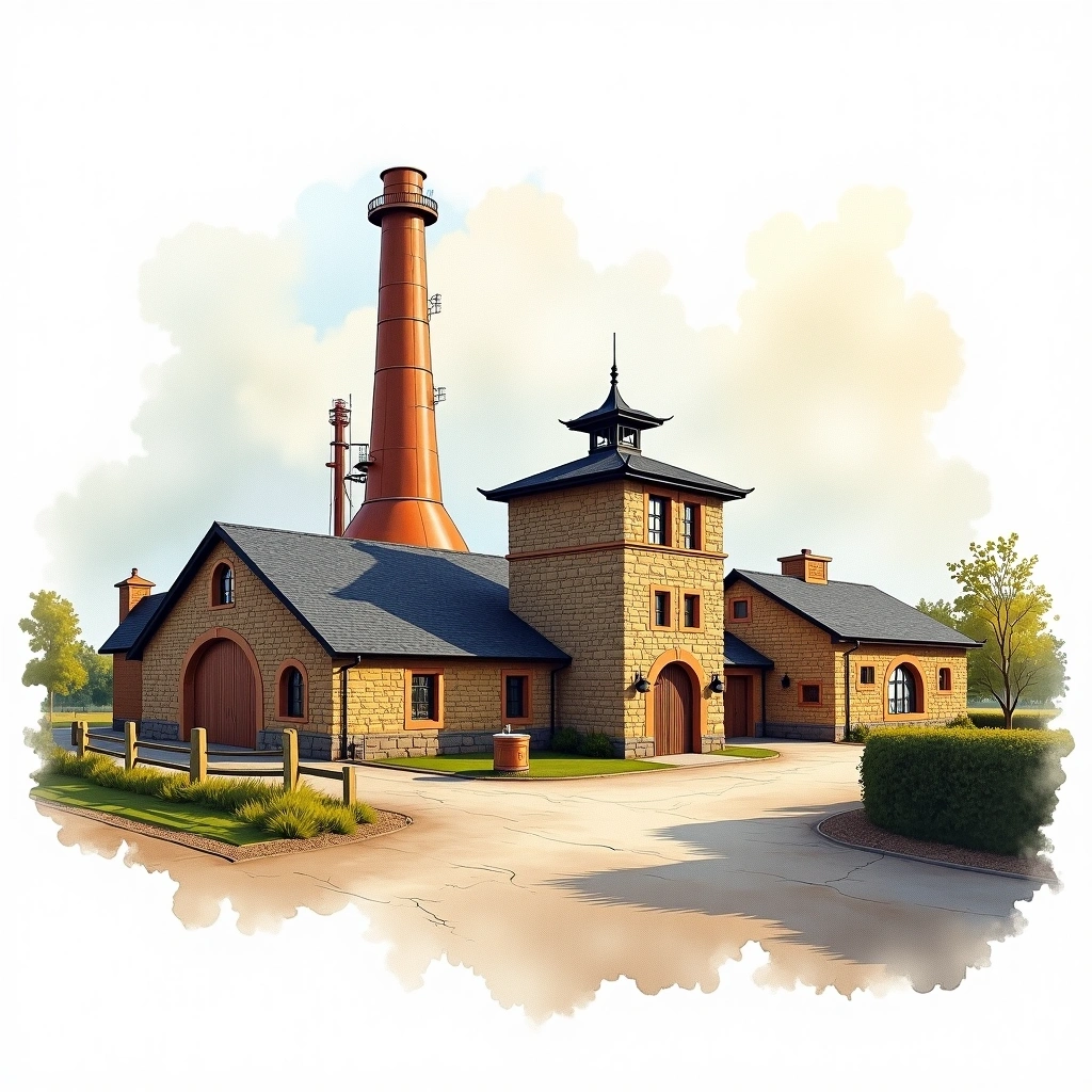 Clynelish distillery — watercolor illustration