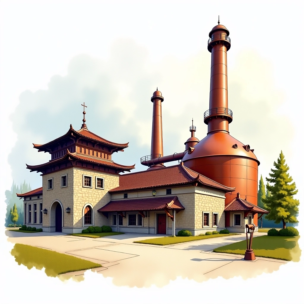 Crown Royal distillery — watercolor illustration