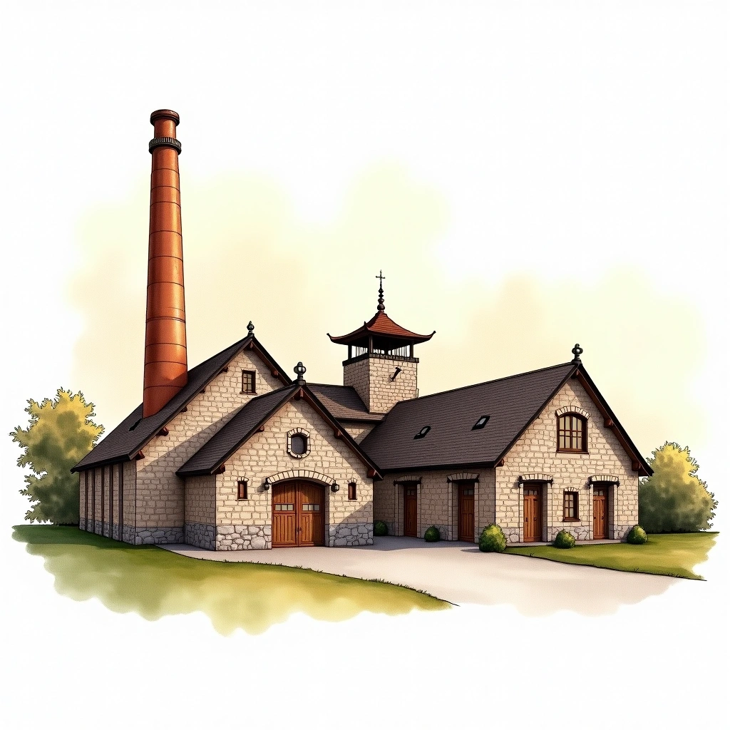 The Dalmore distillery — watercolor illustration