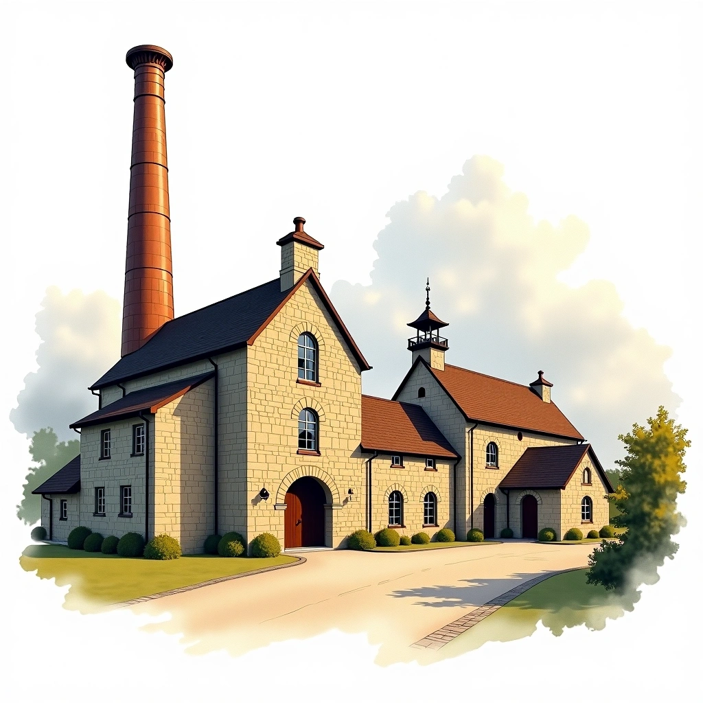 Dalwhinnie distillery — watercolor illustration
