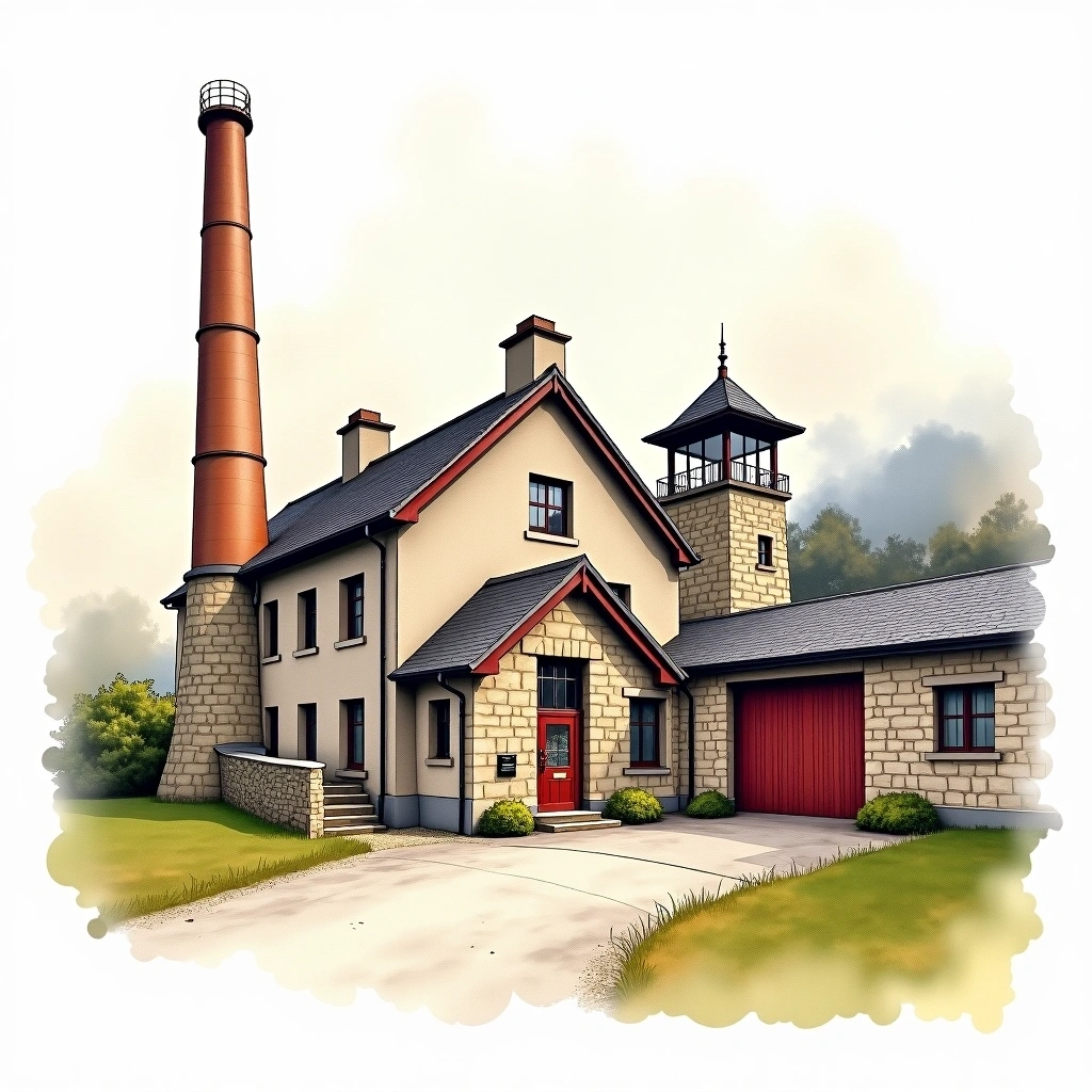 GlenAllachie distillery — watercolor illustration
