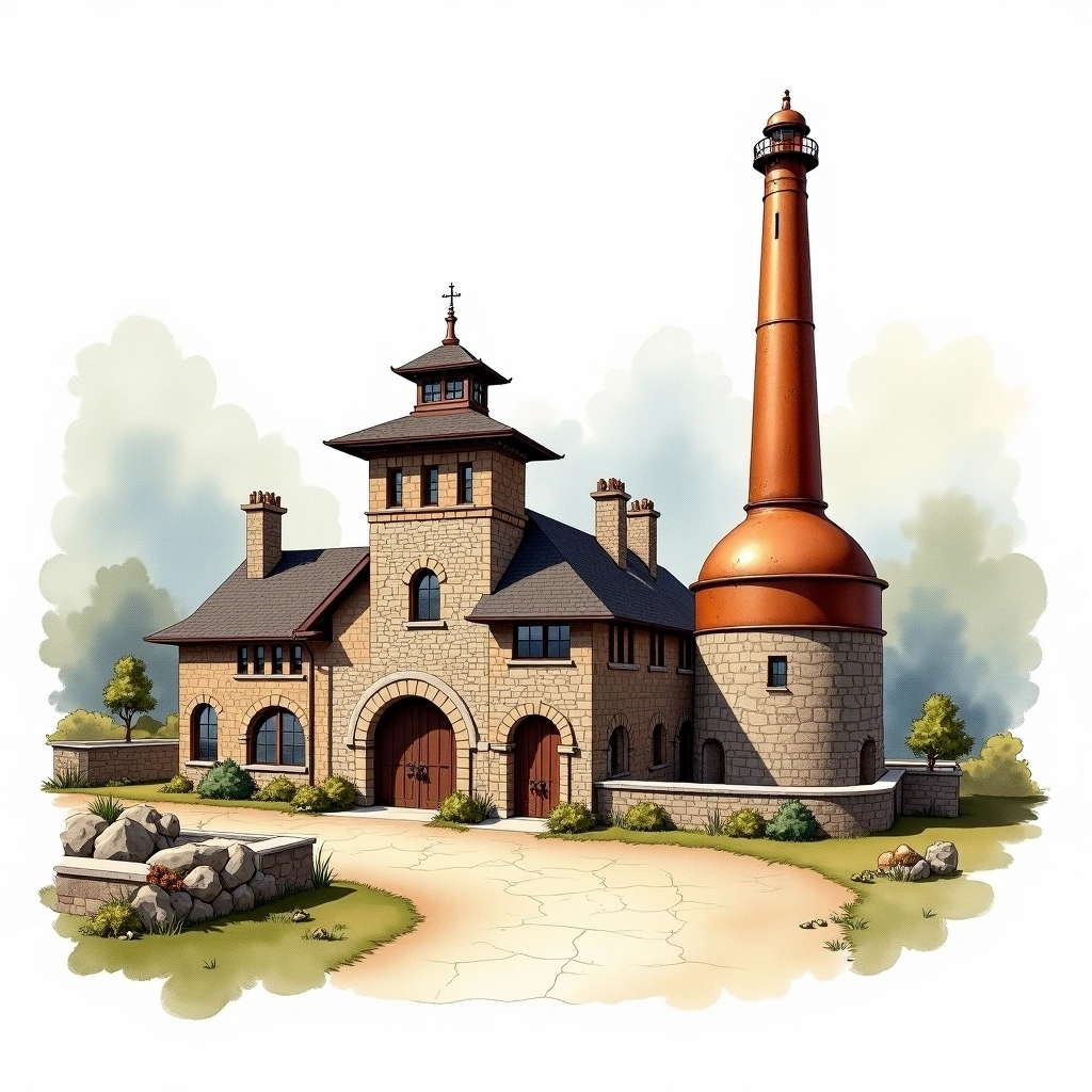 GlenDronach distillery — watercolor illustration