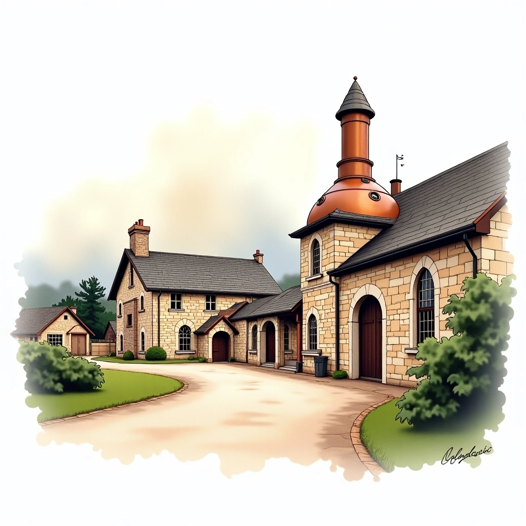 Glenkinchie distillery — watercolor illustration