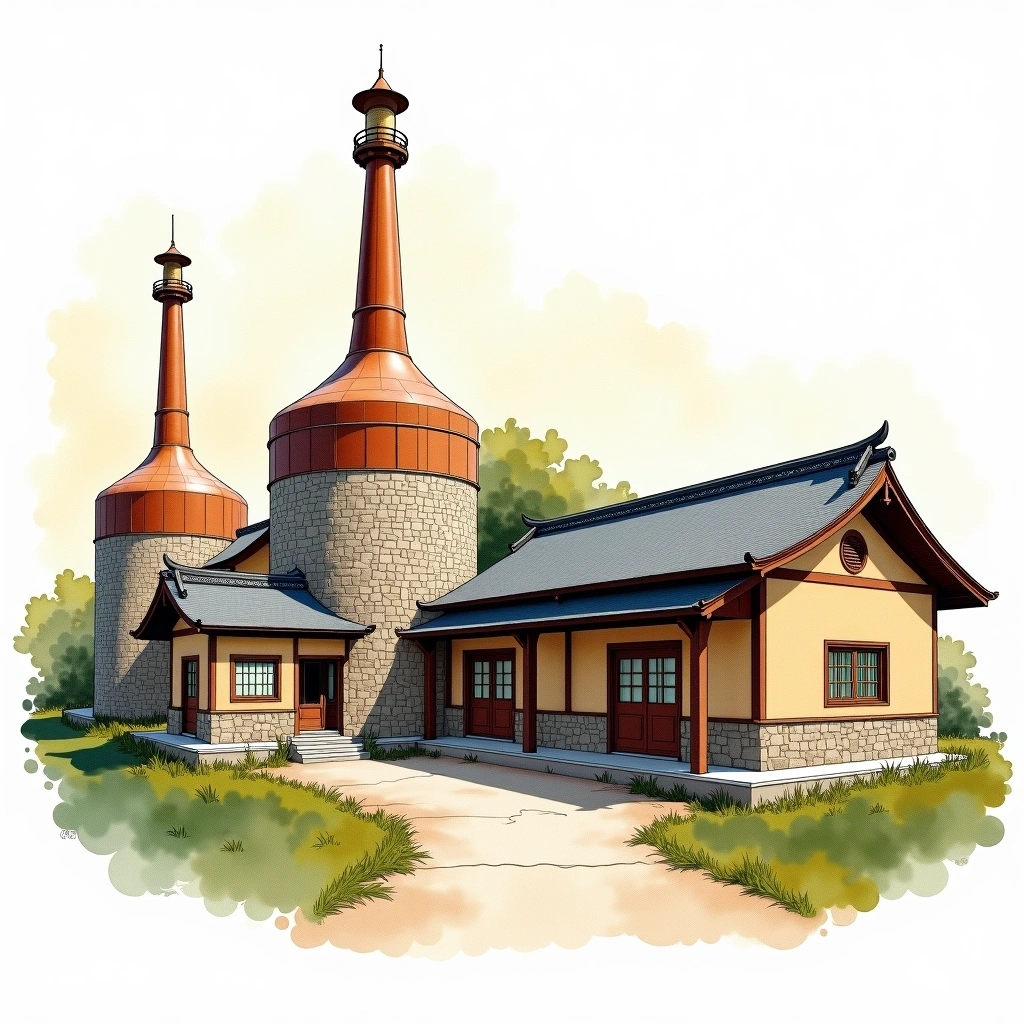 Hakushu distillery — watercolor illustration