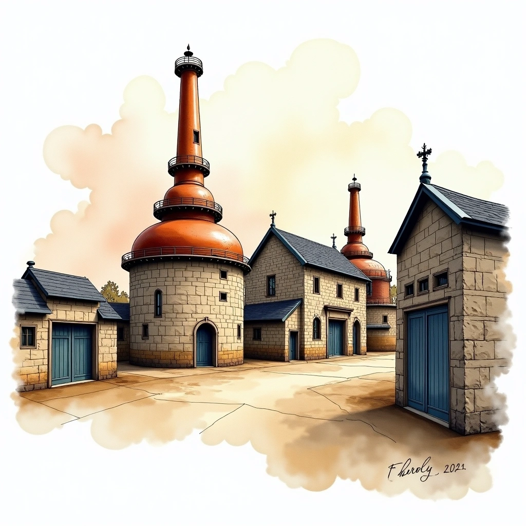 Hellyers Road distillery — watercolor illustration