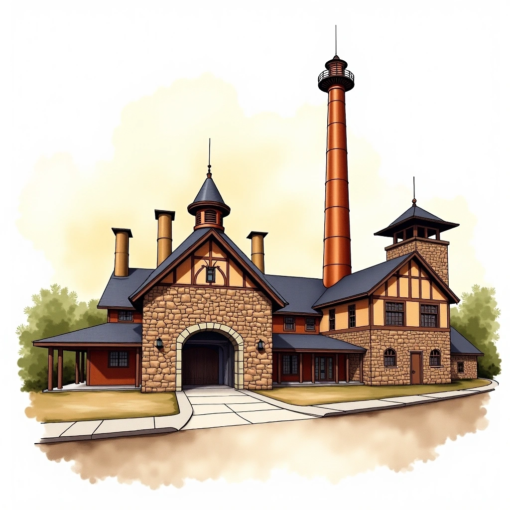 Jim Beam distillery — watercolor illustration