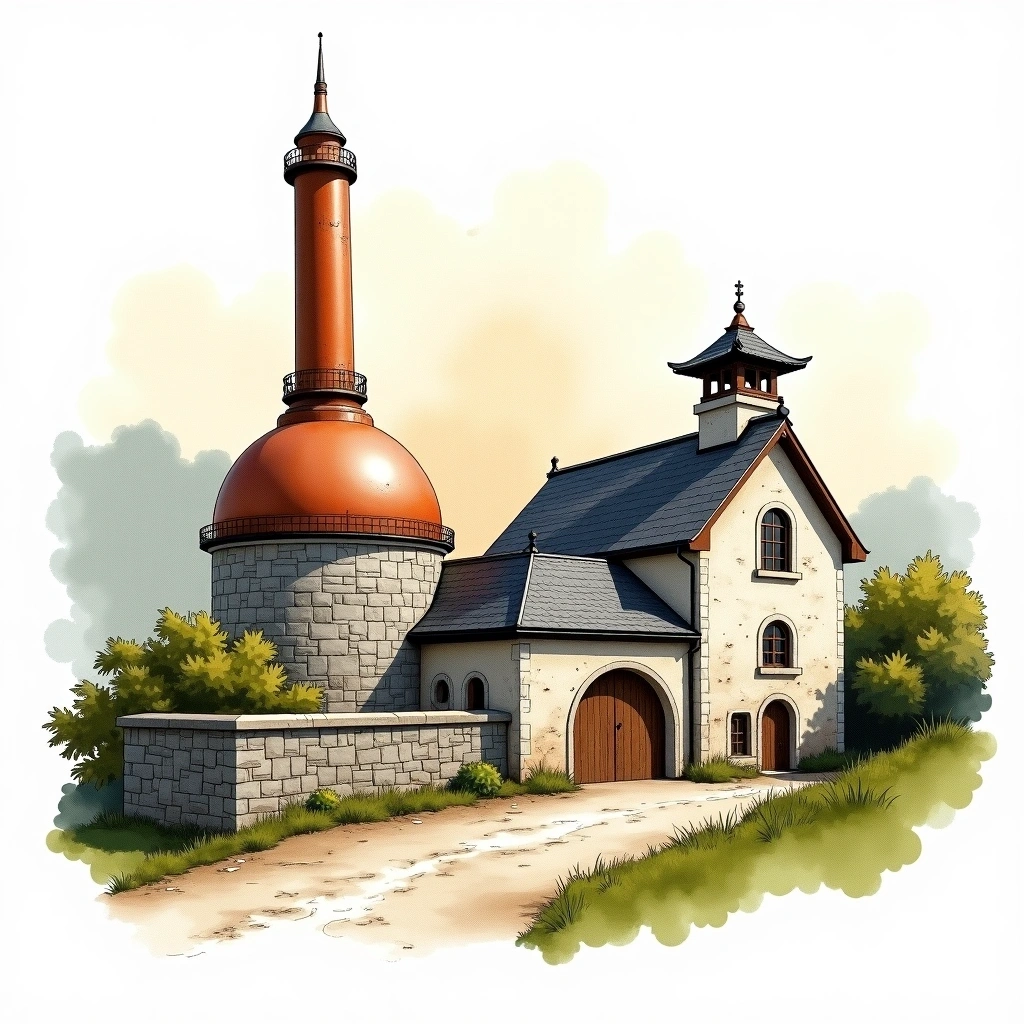Jura distillery — watercolor illustration