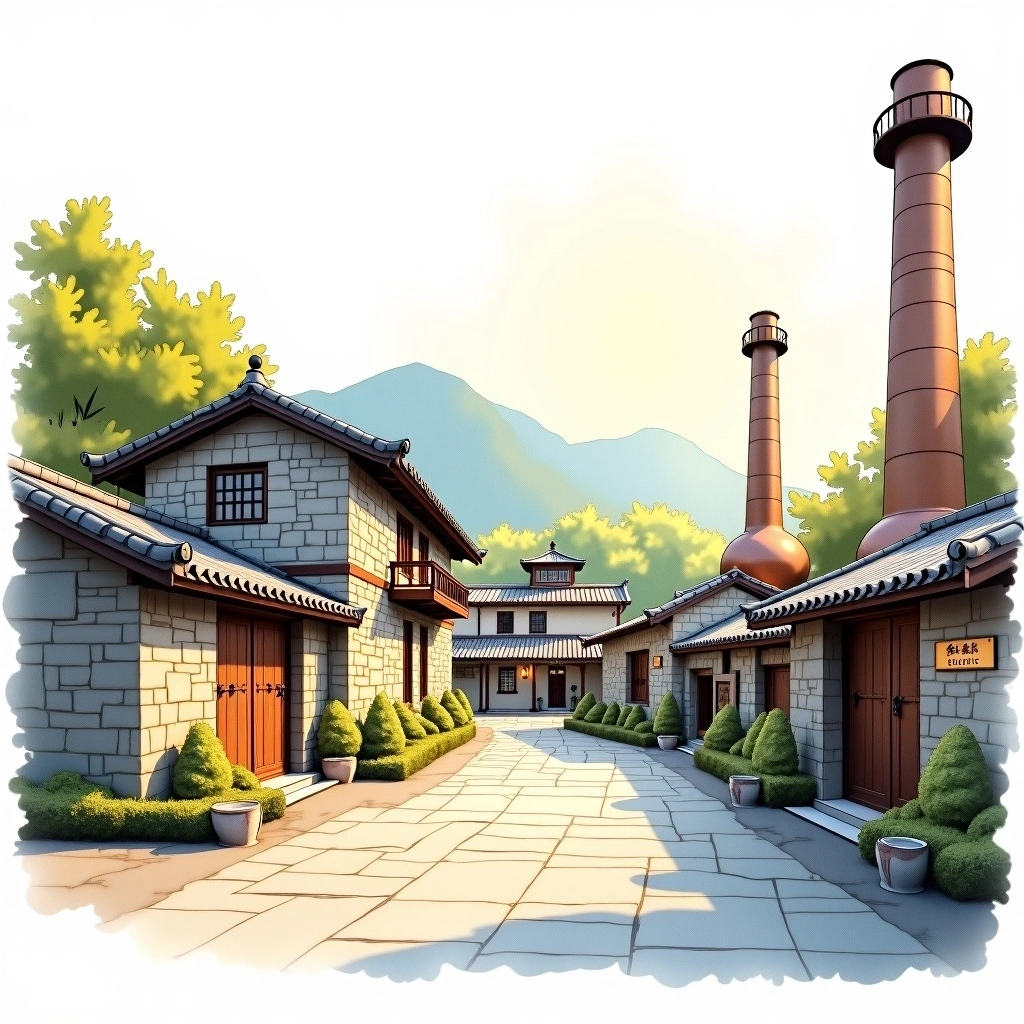 Kavalan distillery — watercolor illustration