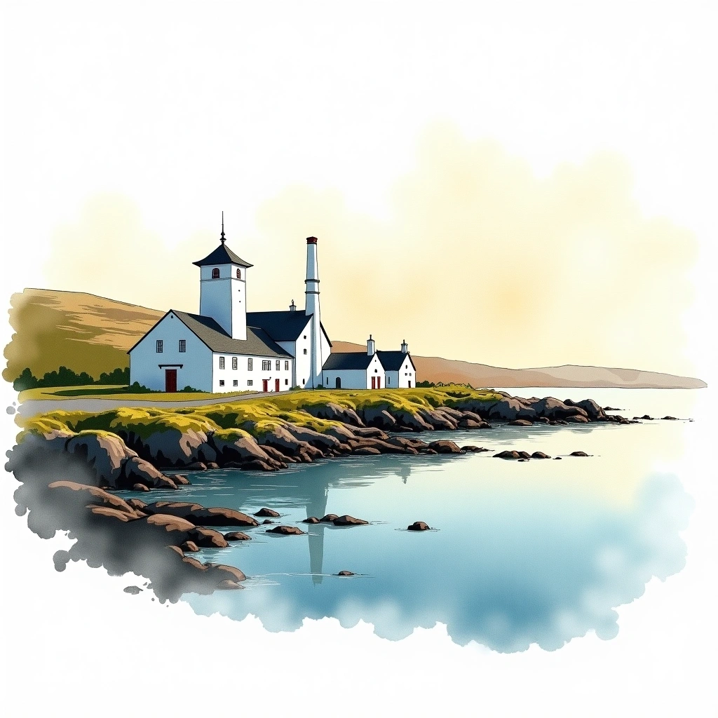 Lagavulin distillery — watercolor illustration