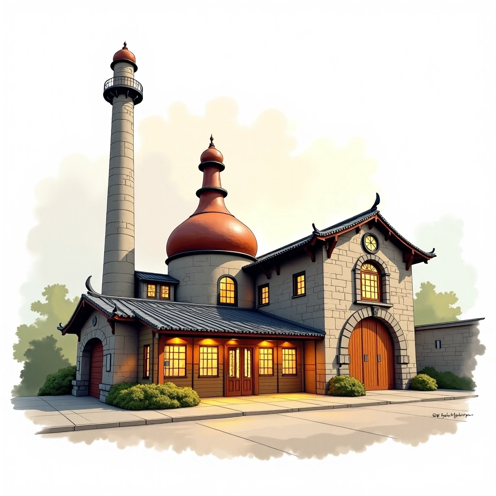 Lark distillery — watercolor illustration