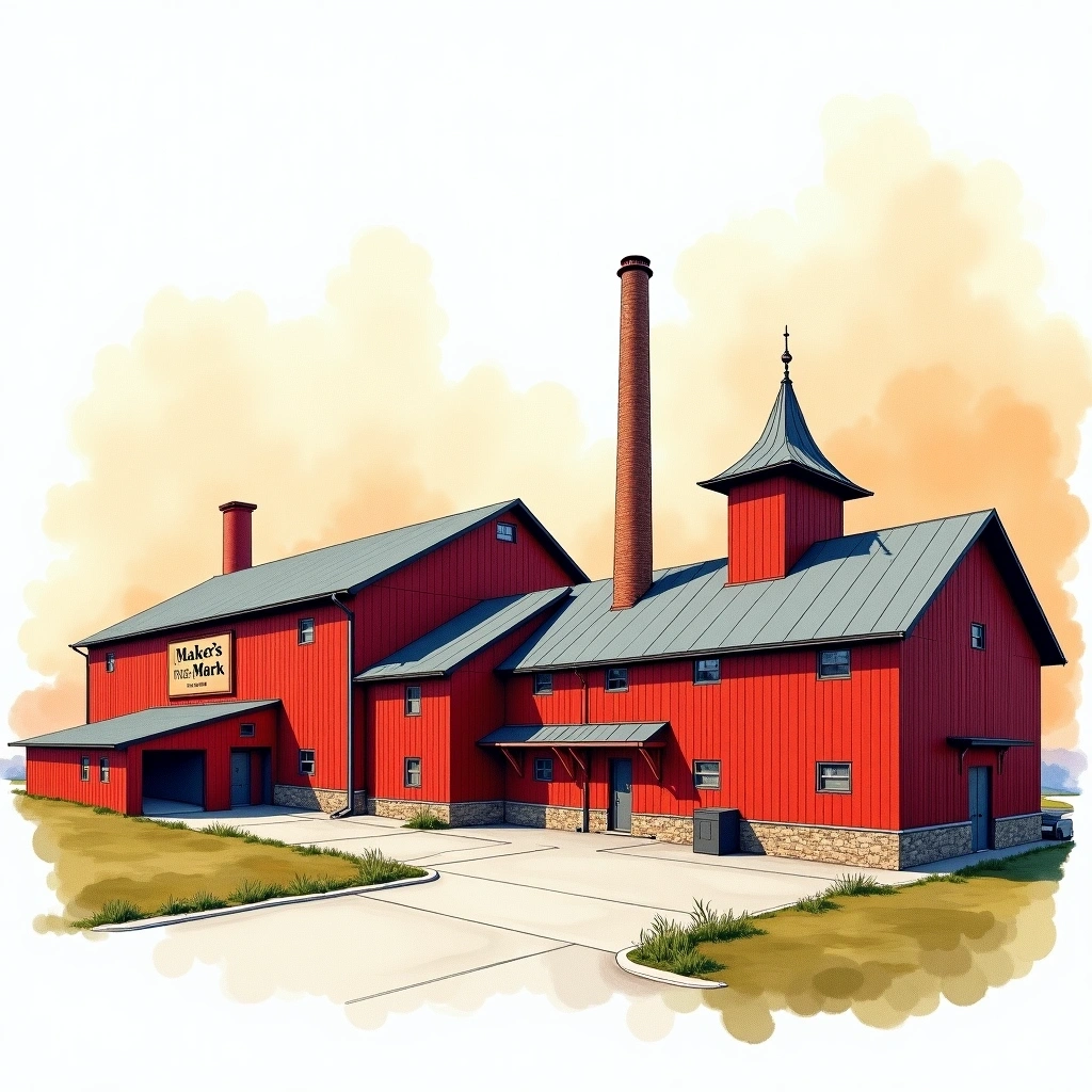 Maker's Mark distillery — watercolor illustration
