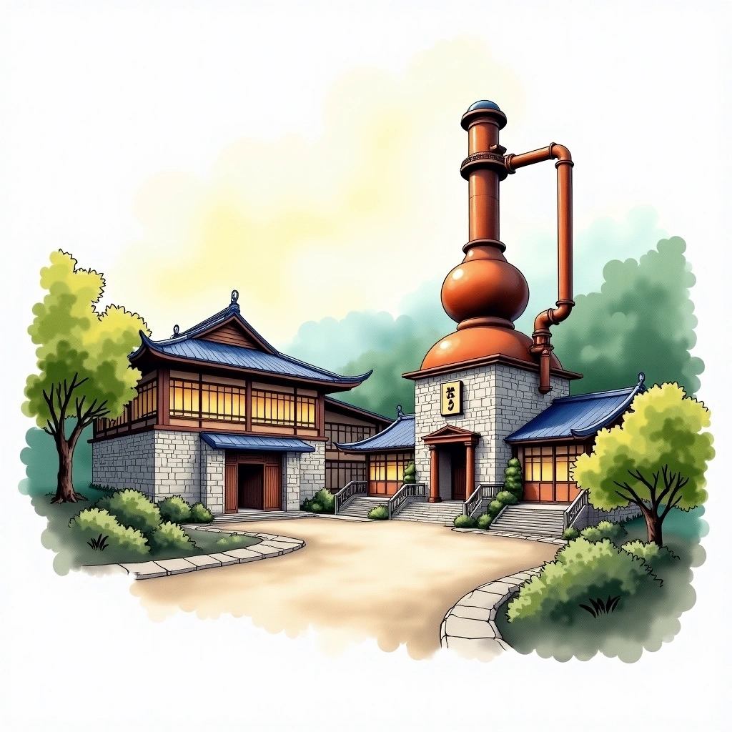 Miyagikyo distillery — watercolor illustration