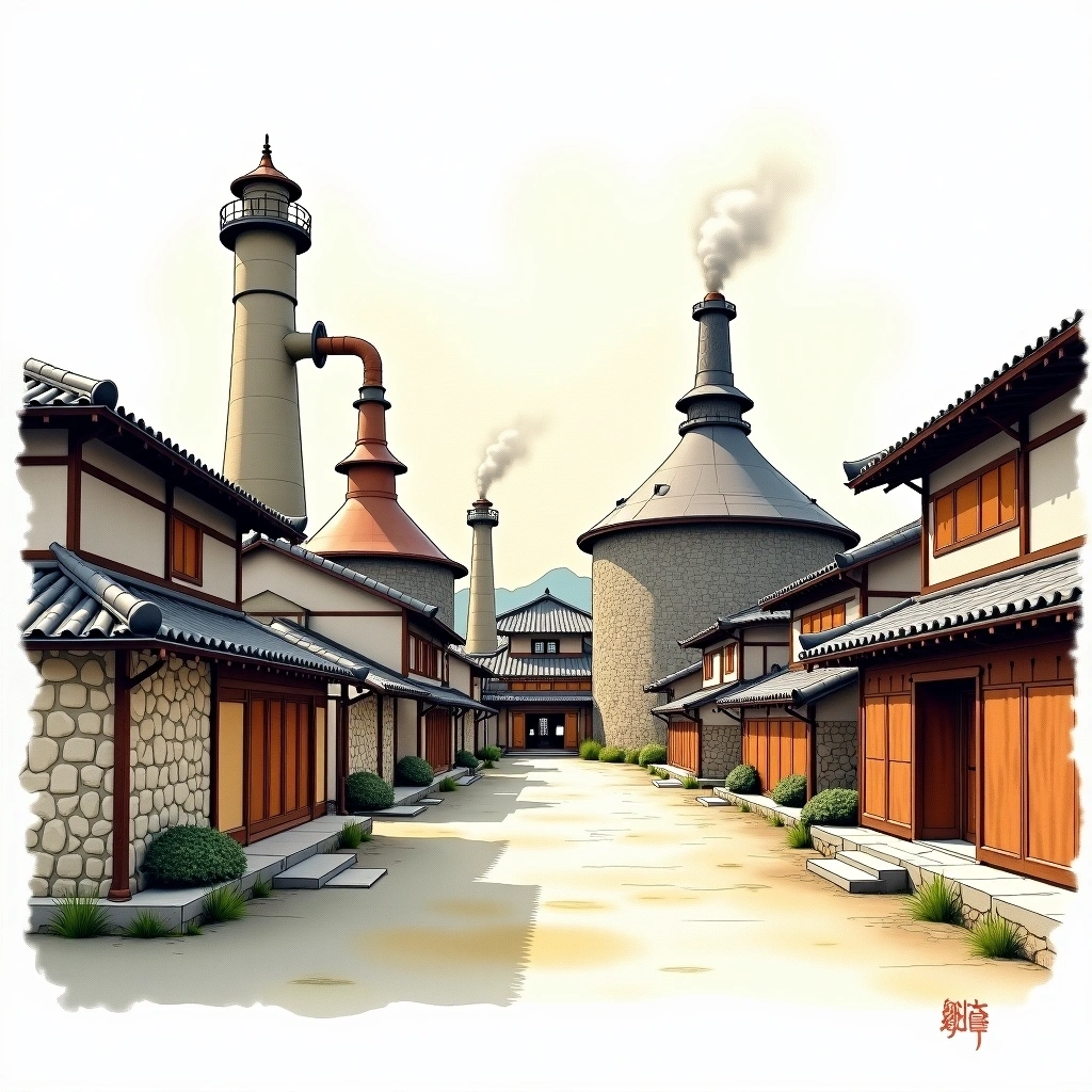 Nagahama distillery — watercolor illustration