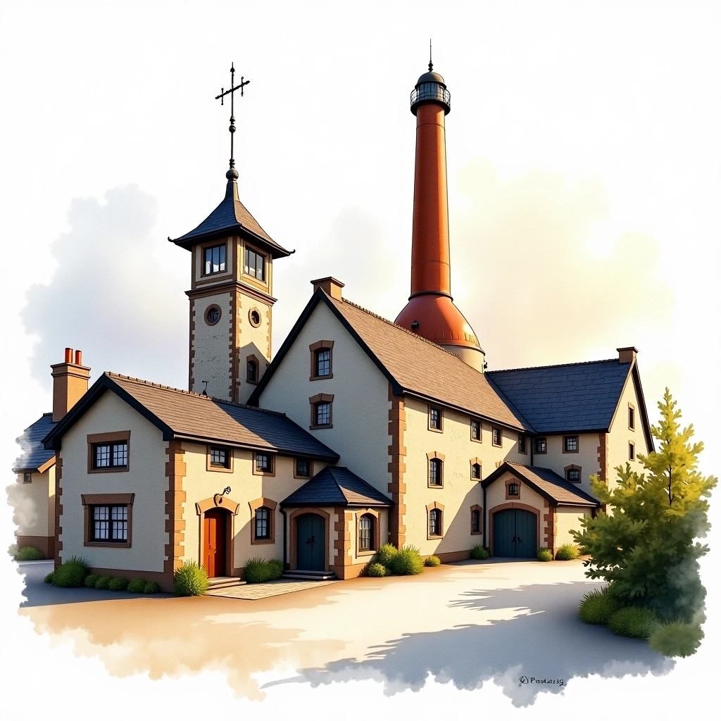 Old Pulteney distillery — watercolor illustration