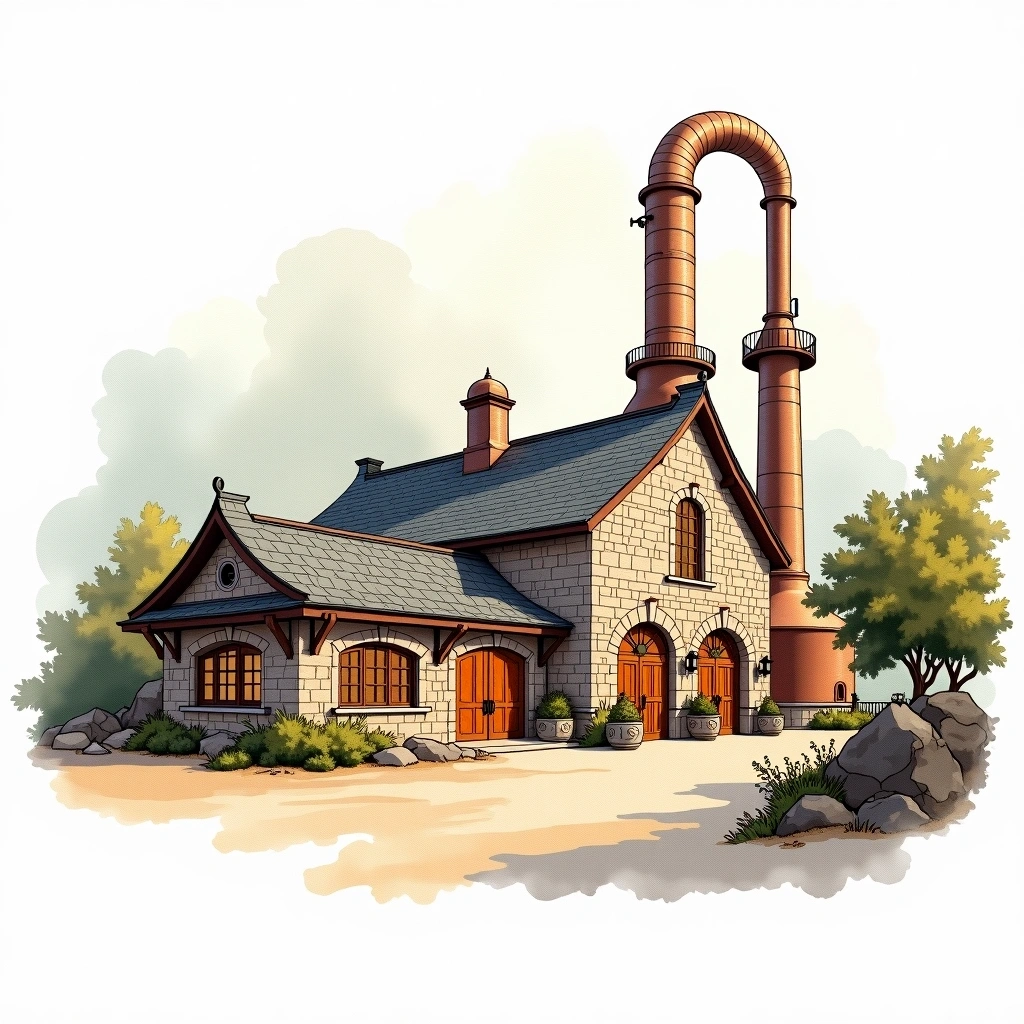 Paul John distillery — watercolor illustration