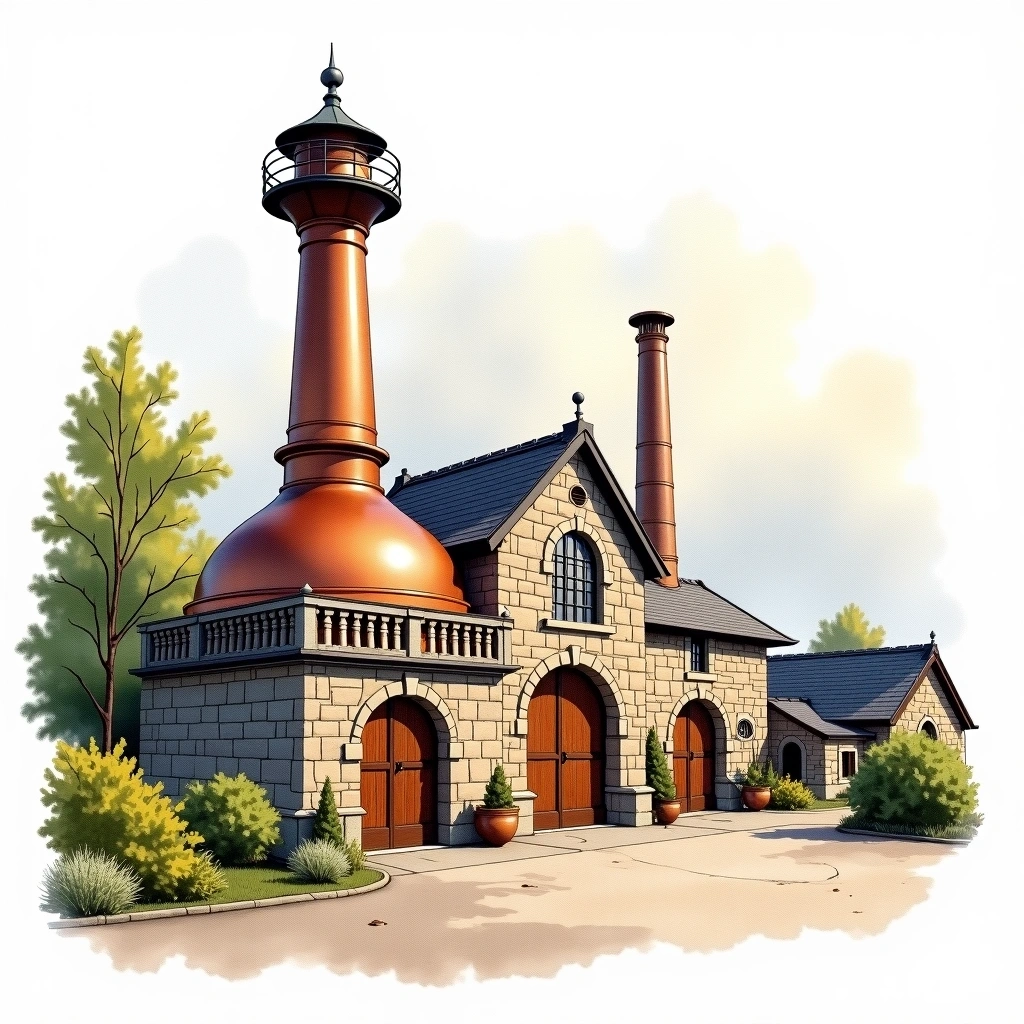 Tullamore distillery — watercolor illustration
