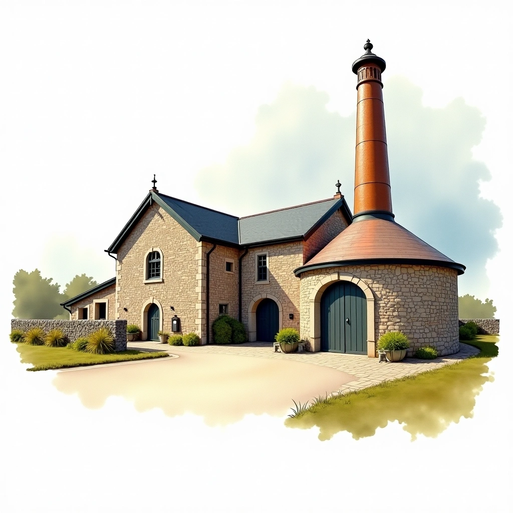 West Cork distillery — watercolor illustration