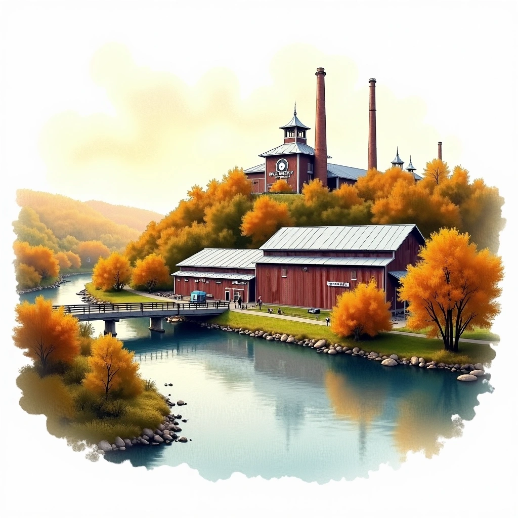 Wild Turkey distillery — watercolor illustration