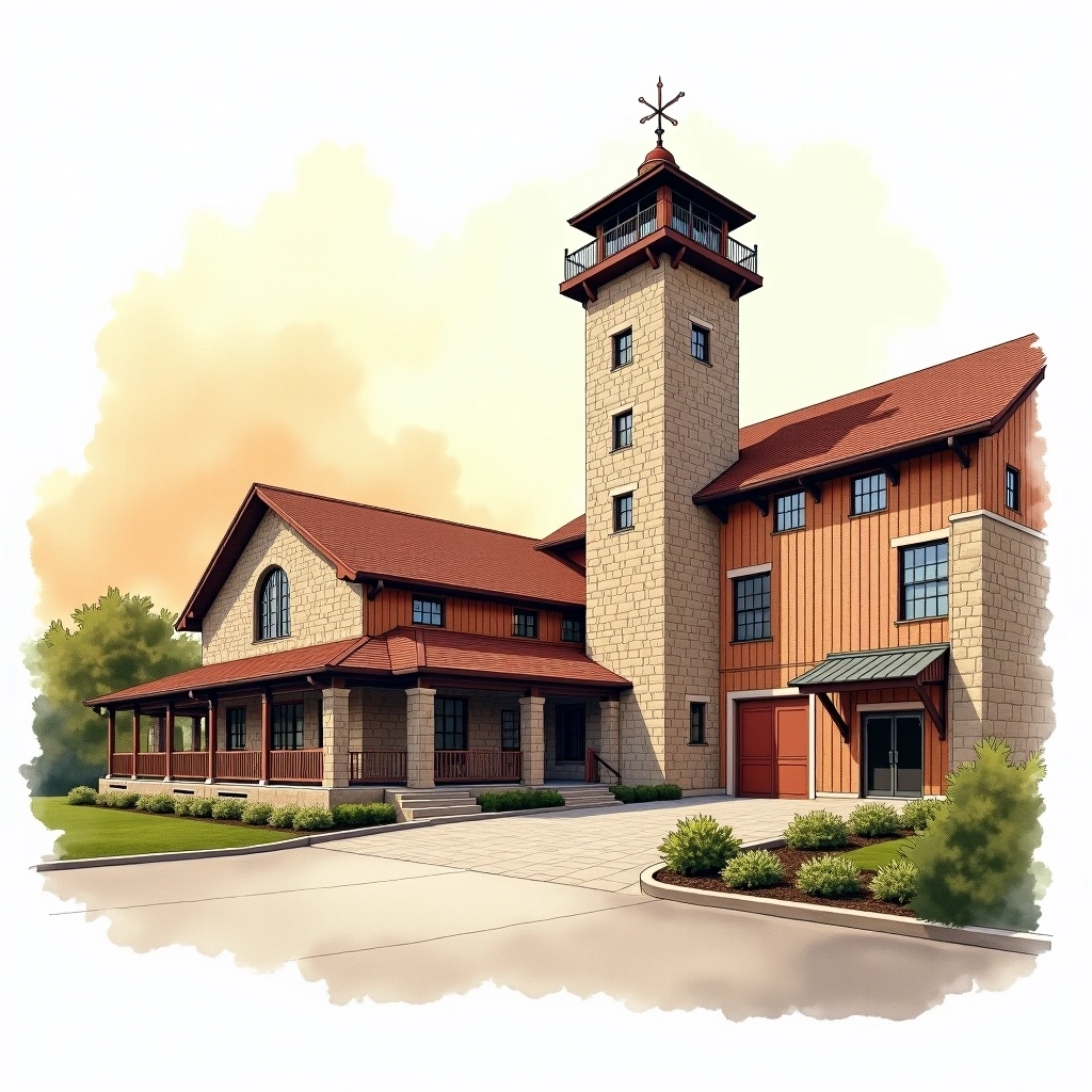 Woodford Reserve distillery — watercolor illustration