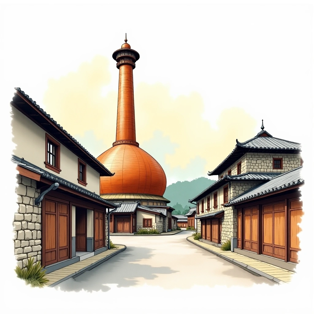 Yoichi distillery — watercolor illustration