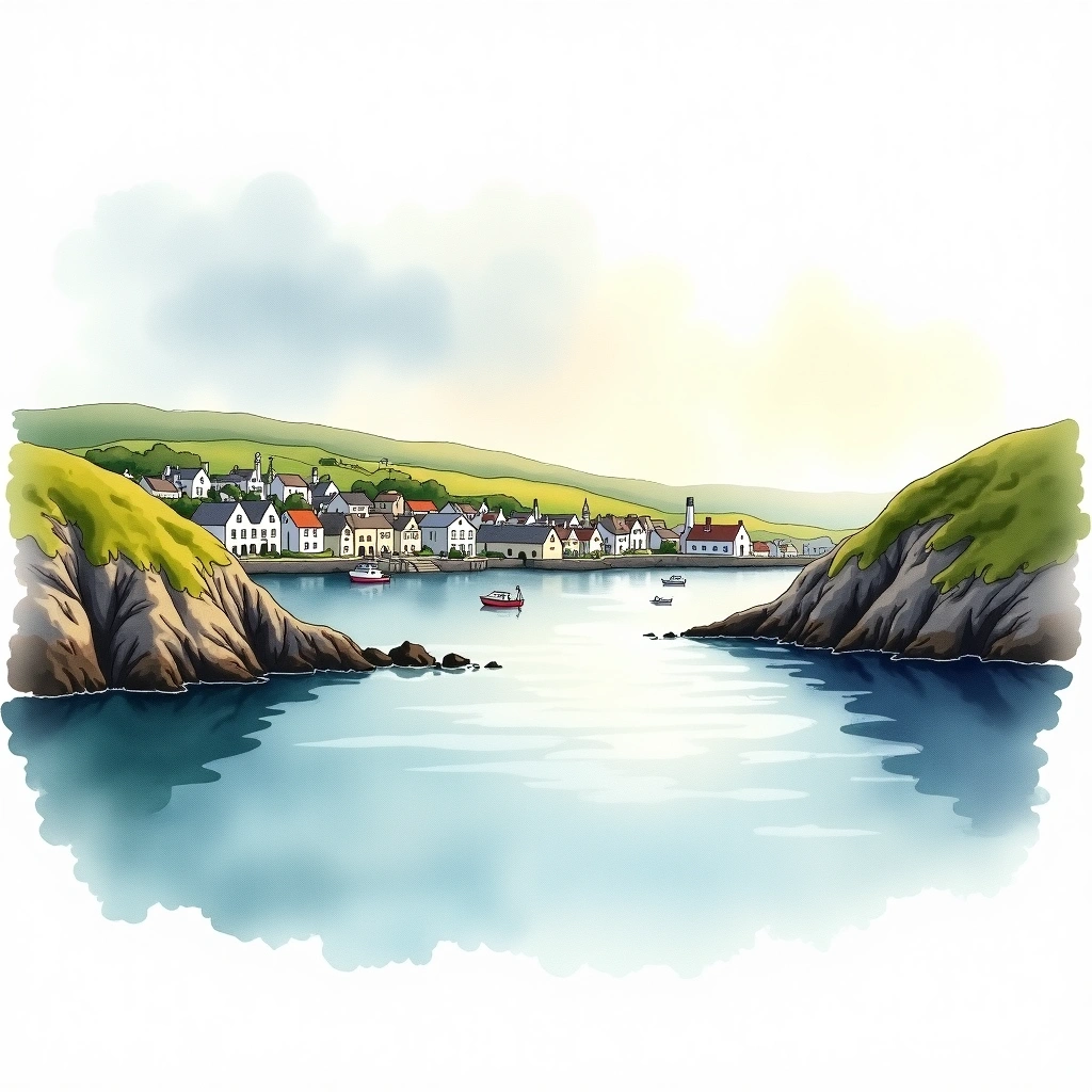 Campbeltown whiskey region — watercolor illustration