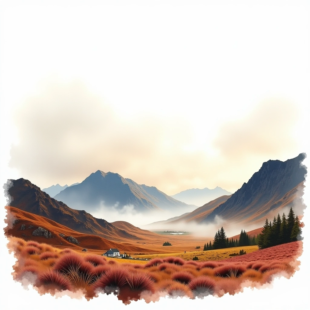 Highland whiskey region — watercolor illustration