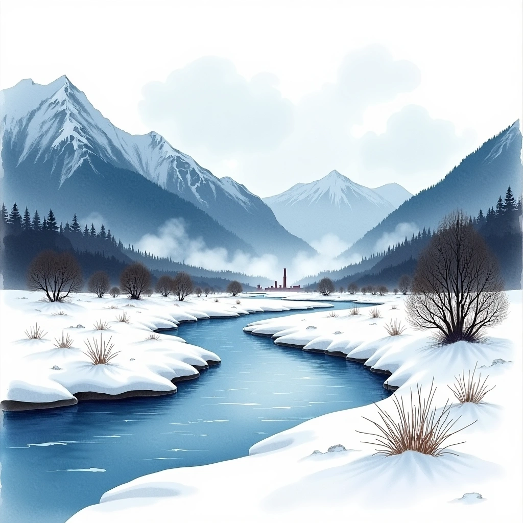 Hokkaido whiskey region — watercolor illustration