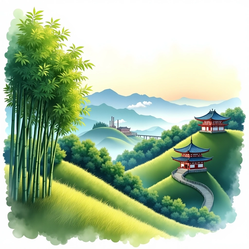 Honshu whiskey region — watercolor illustration