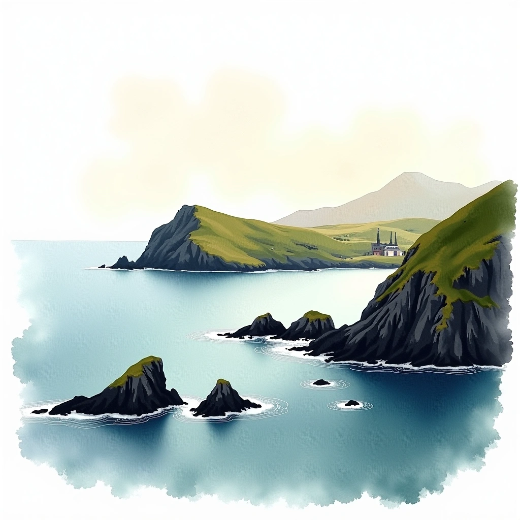 Islands whiskey region — watercolor illustration