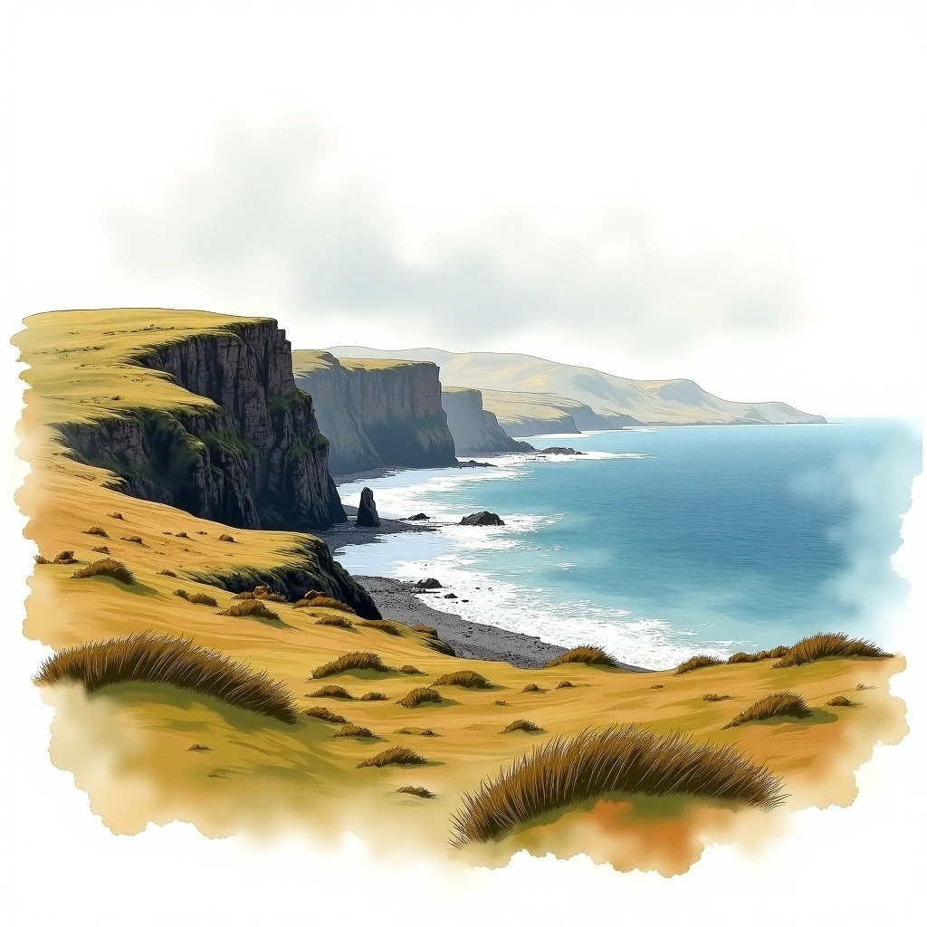 Islay whiskey region — watercolor illustration