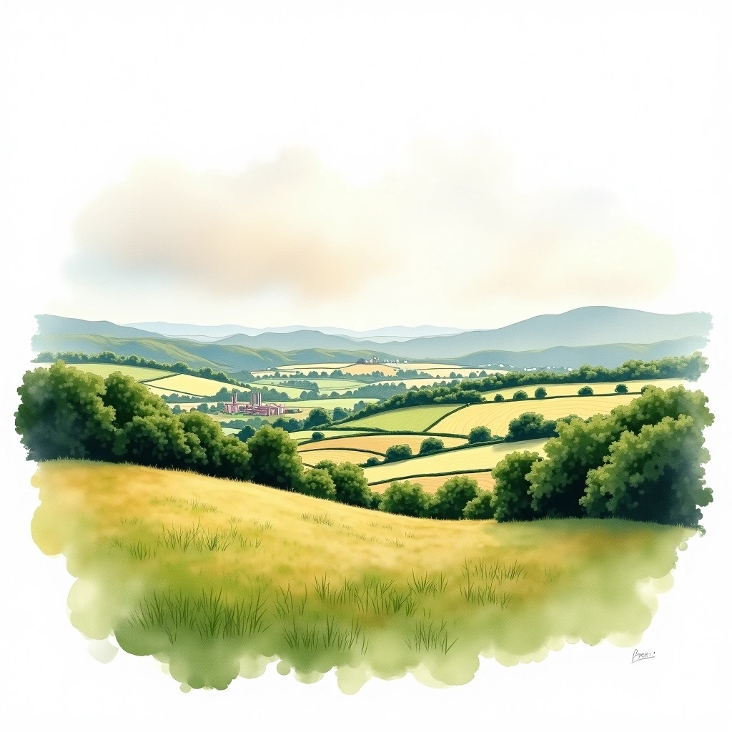 Lowland whiskey region — watercolor illustration