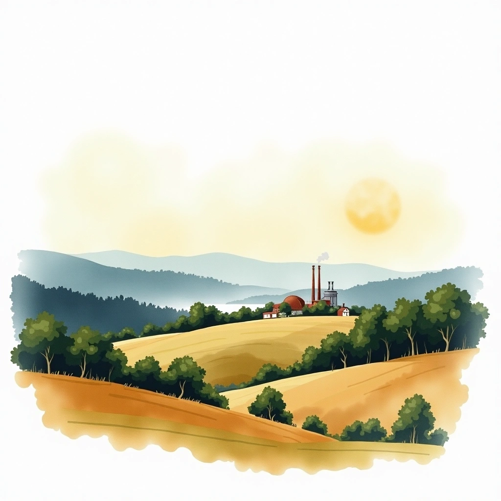 New York whiskey region — watercolor illustration