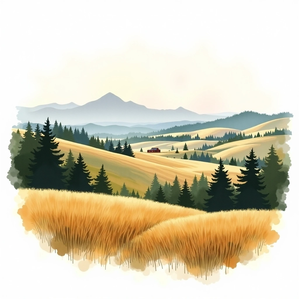 Oregon whiskey region — watercolor illustration