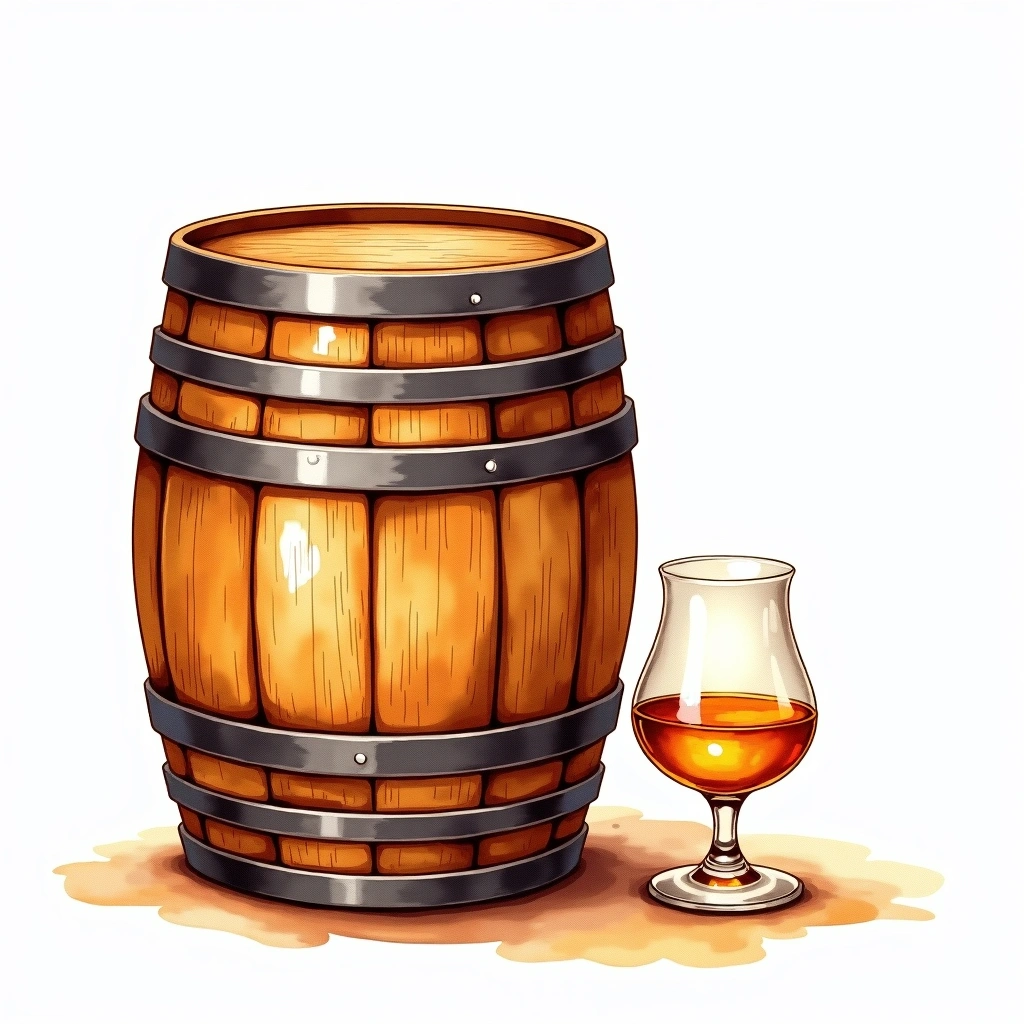 Cognac Barrique cask — watercolor illustration