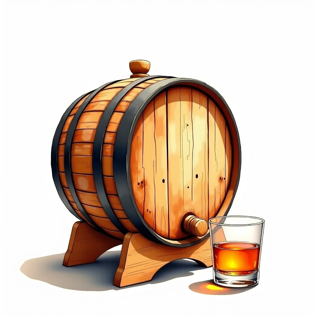 Ex-Bourbon Barrel cask — watercolor illustration