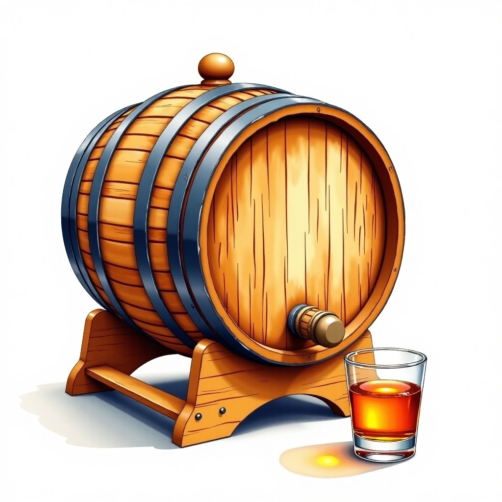 Ex-Bourbon Hogshead cask — watercolor illustration