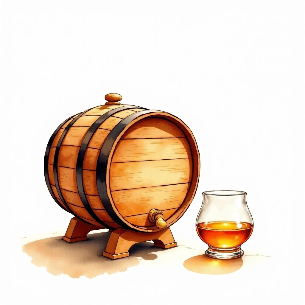 Mizunara (Japanese Oak) cask — watercolor illustration