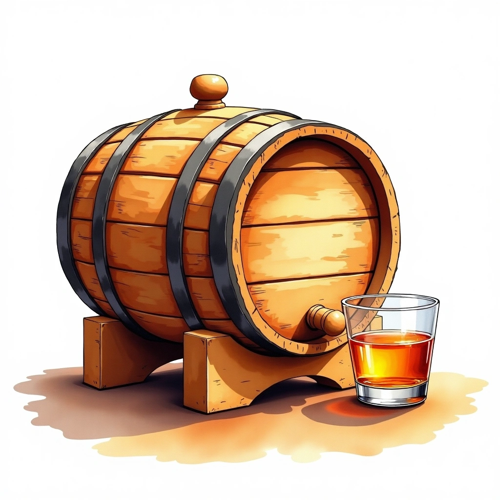 Oloroso Sherry Butt cask — watercolor illustration