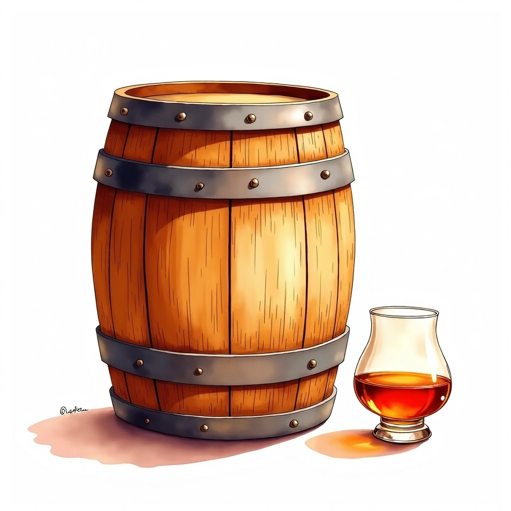 Pedro Ximénez Sherry Butt cask — watercolor illustration