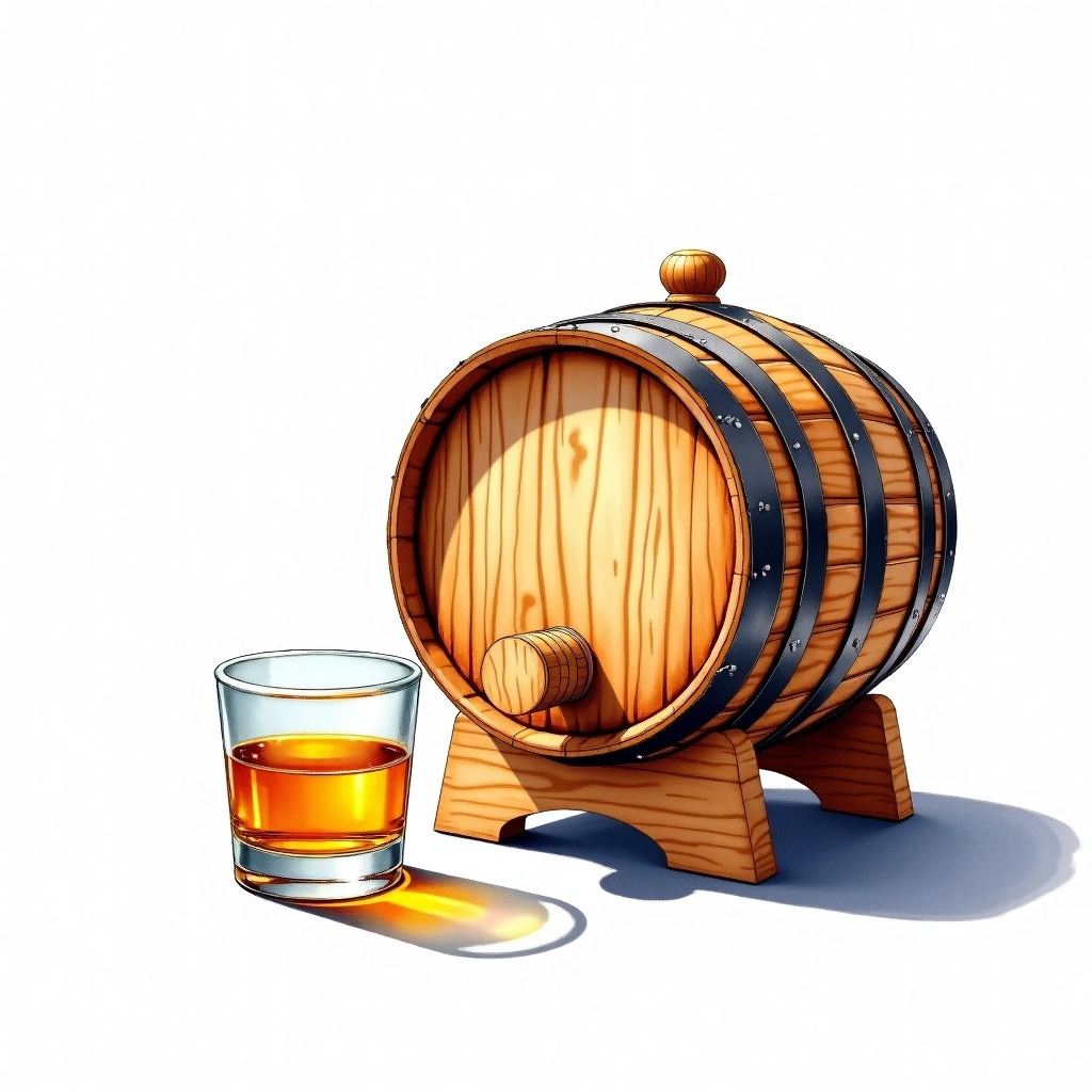 Virgin European Oak cask — watercolor illustration